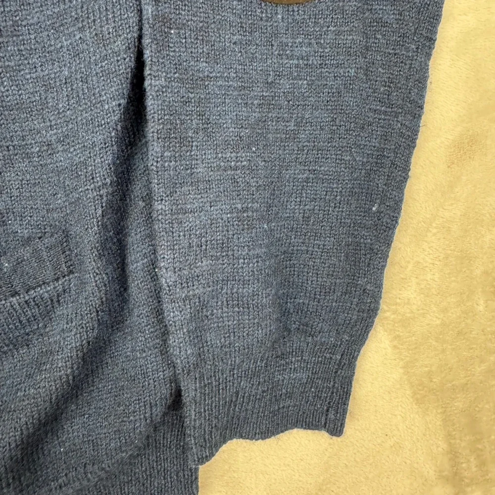 J. Crew Slate Blue Wool Cardigan with Brown Elbow Patches